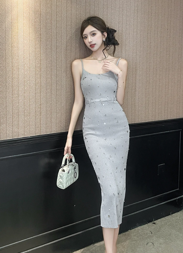 Sequin Elastic Bag Hip Sheath Pencil Long Slim Maxi knitted Sweater Dress