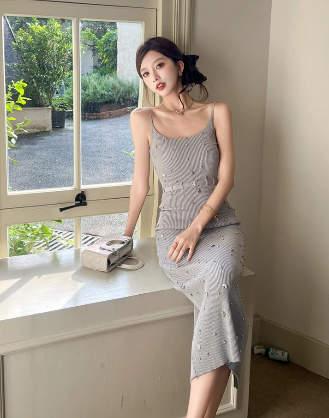 Sequin Elastic Bag Hip Sheath Pencil Long Slim Maxi knitted Sweater Dress