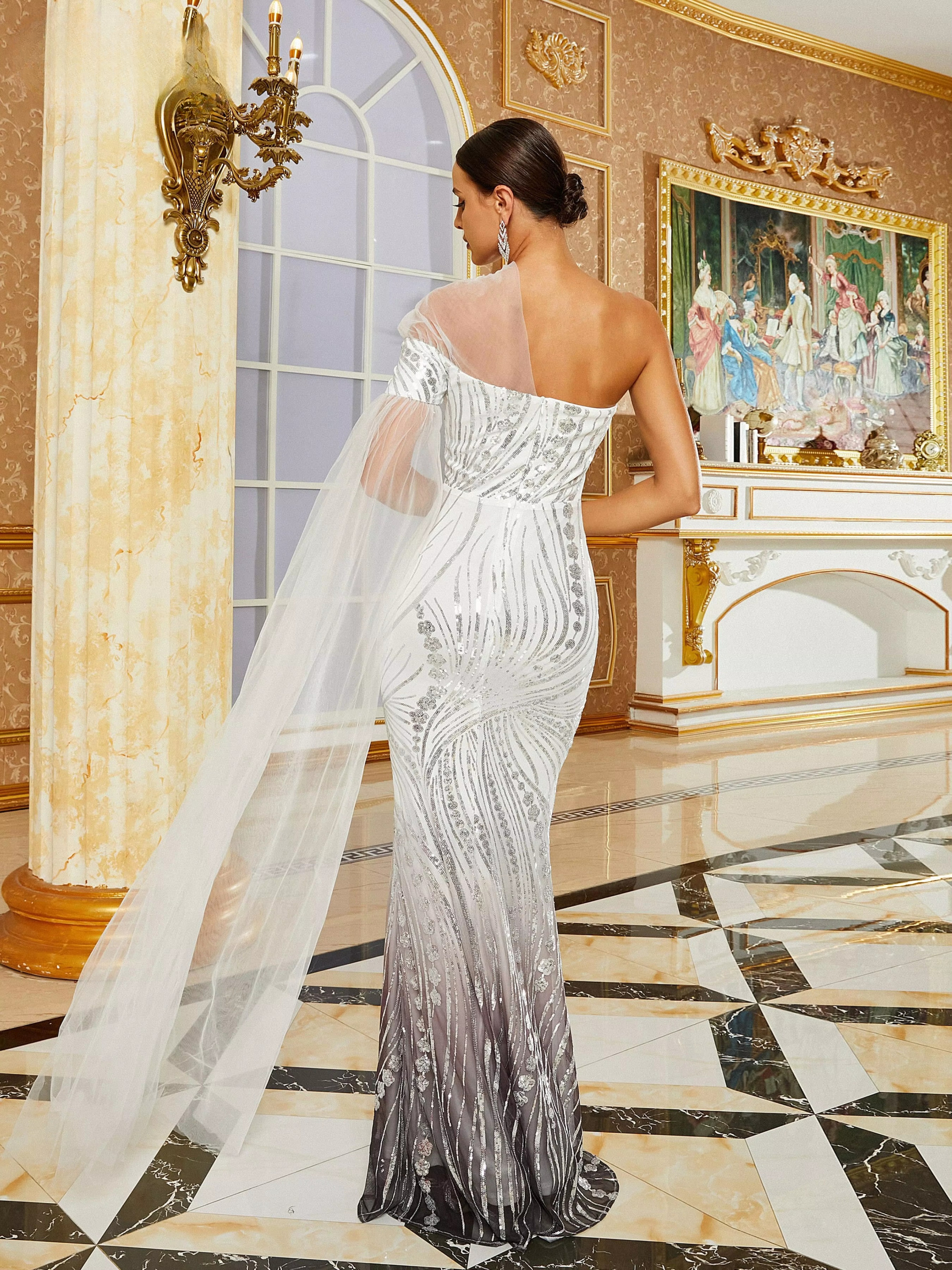 Sequin Mermaid Mesh One Shoulder Cocktail Prom Dress