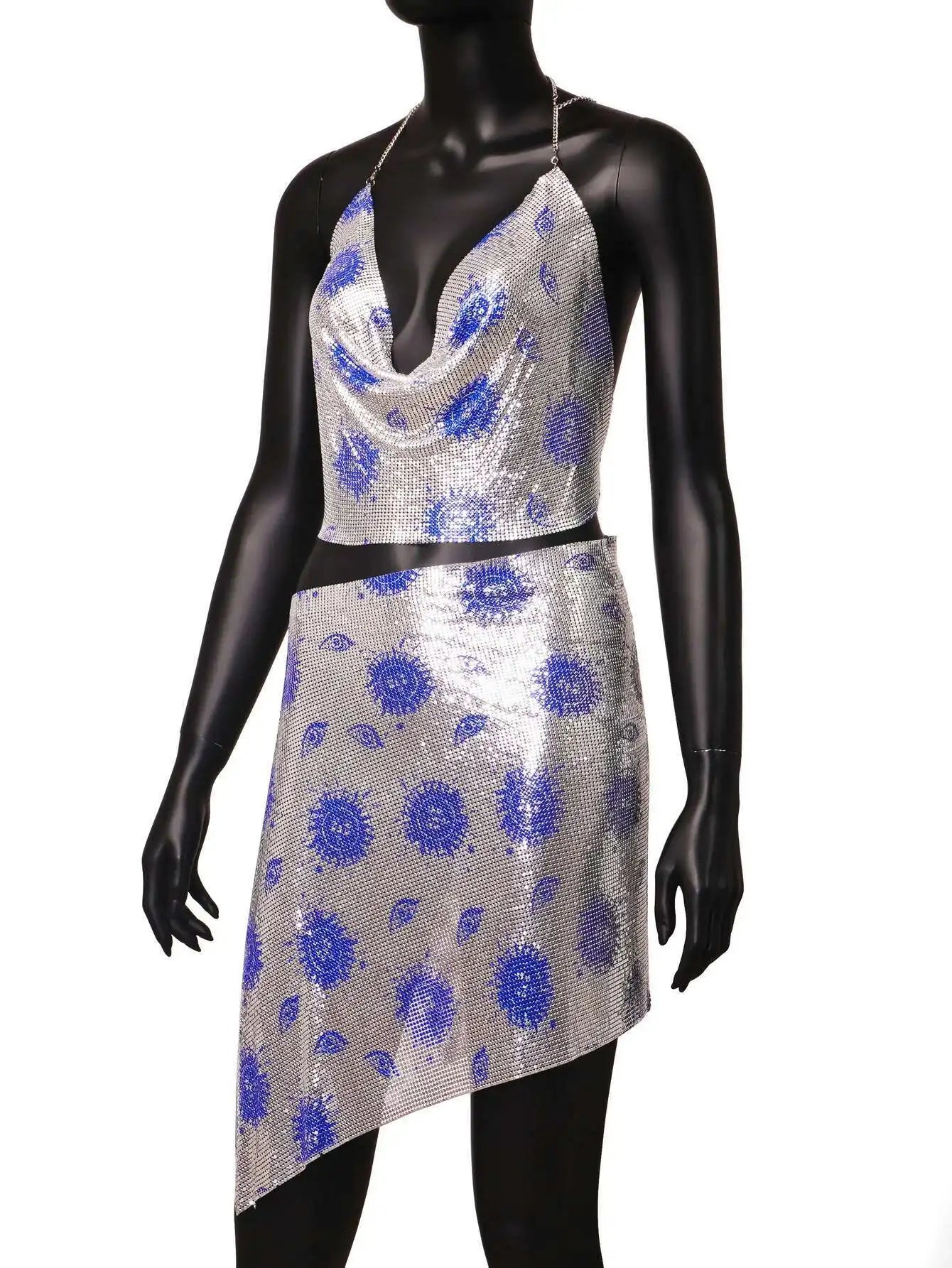 Sequin Printing Spaghetti Strap Nightclub Beach Birthday Party Mini 2 Pcs Sets