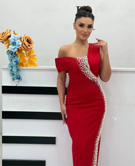Sequined Jersey Beading Pearl Straight Off-the-shoulder Long Dresses