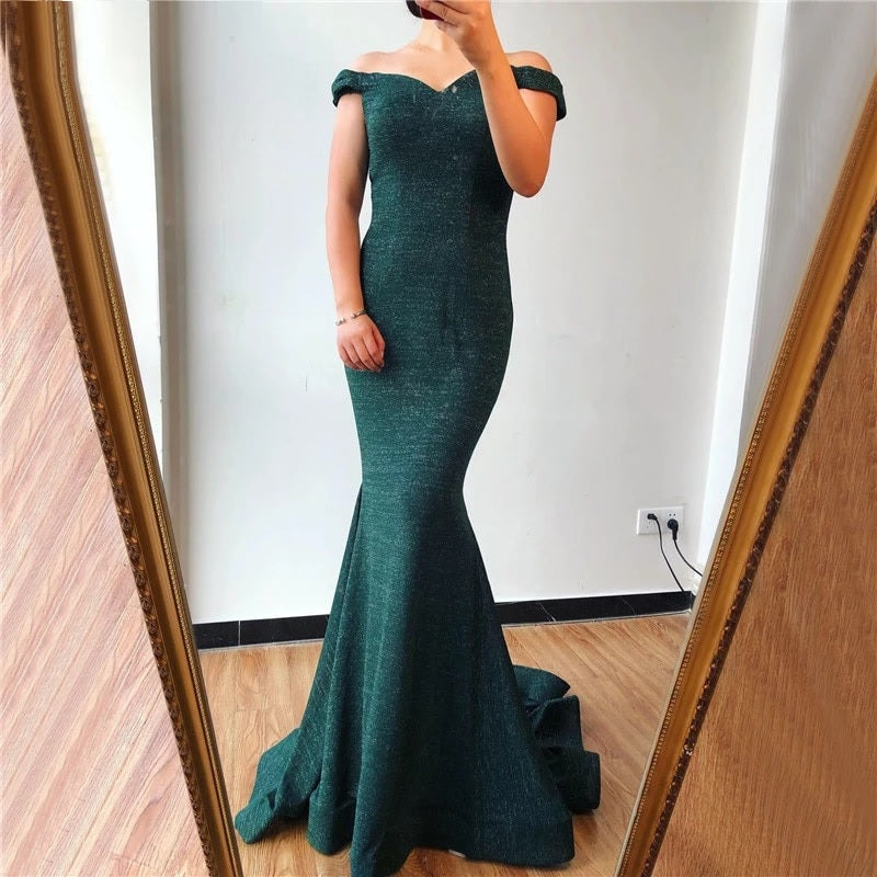 Sequined Off Shoulder Sparkle Evening Dresses