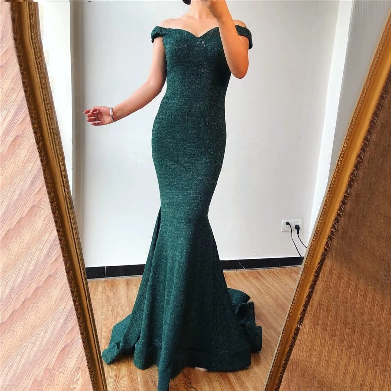 Sequined Off Shoulder Sparkle Evening Dresses