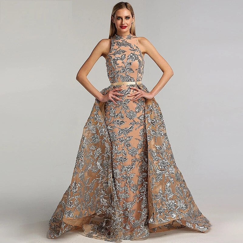 Sequined Sparkle Vintage Halter Luxury Evening Dress