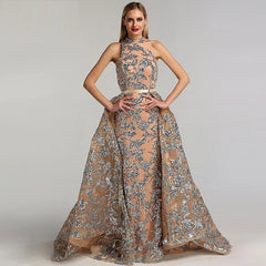 Sequined Sparkle Vintage Halter Luxury Evening Dress