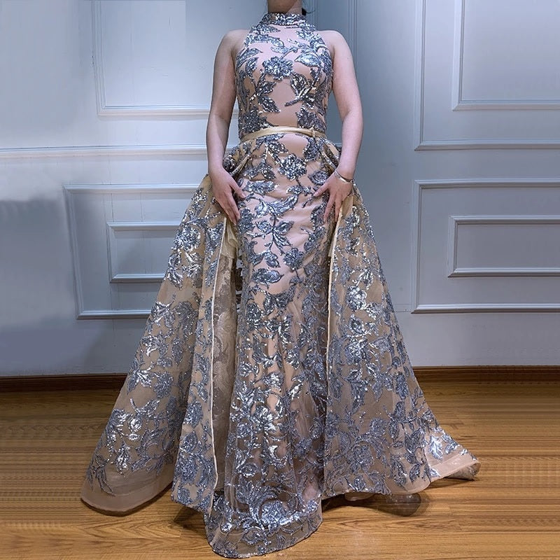 Sequined Sparkle Vintage Halter Luxury Evening Dress