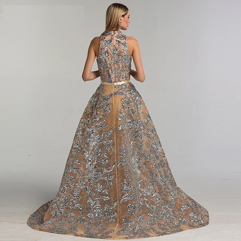Sequined Sparkle Vintage Halter Luxury Evening Dress