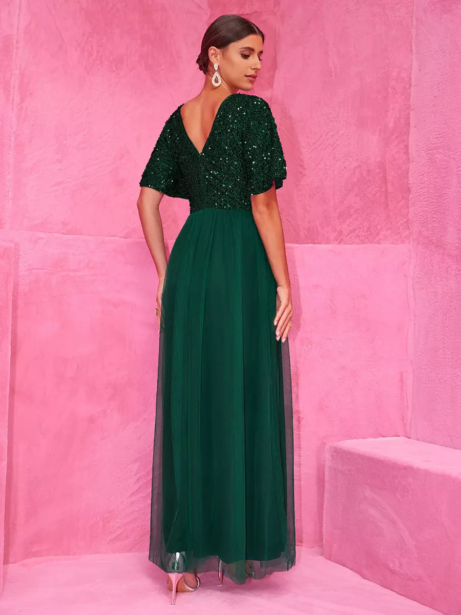 Sequined With High Slit For Evening Events Maxi Party Dress