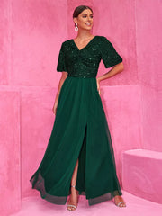 Sequined With High Slit For Evening Events Maxi Party Dress