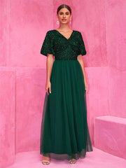 Sequined With High Slit For Evening Events Maxi Party Dress
