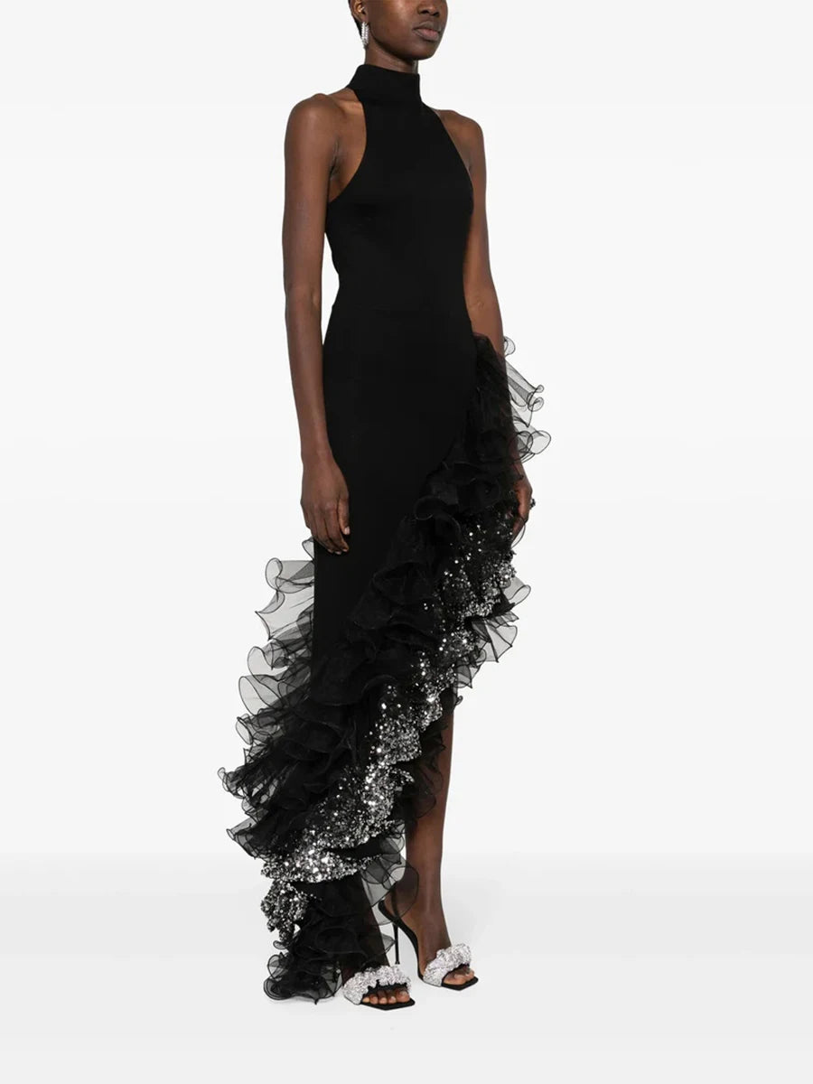 Sequines O Neck Sleeveless High Waist Temperament Dress