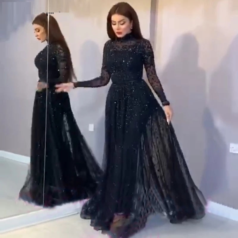 Sequins Sparkle Collar A-Line Evening Dresses
