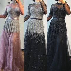 Sequins Sparkle Collar A-Line Evening Dresses