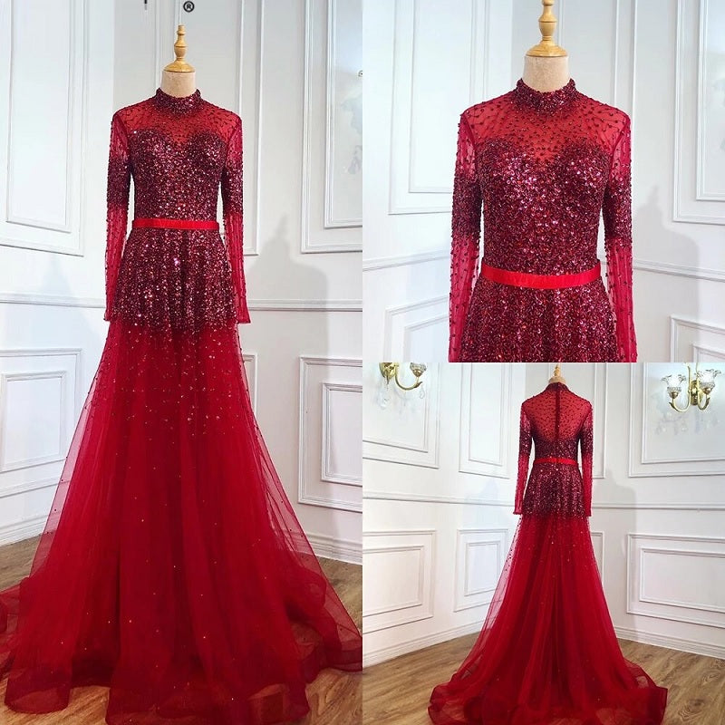 Sequins Sparkle Collar A-Line Evening Dresses