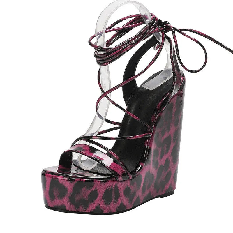 Ankle Cross Strap Wedge Platform Sandals 16cm Chunky High Heel