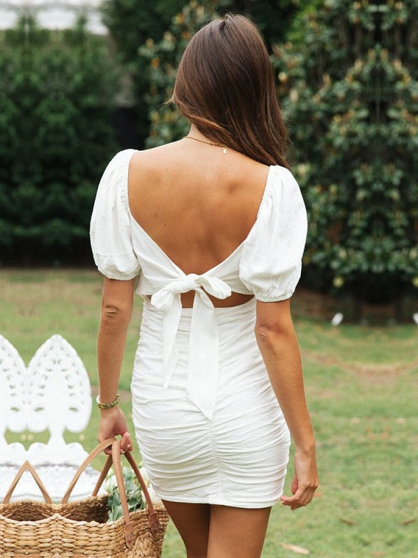 Backless Bow Tie V-neck Bodycon Party Dress