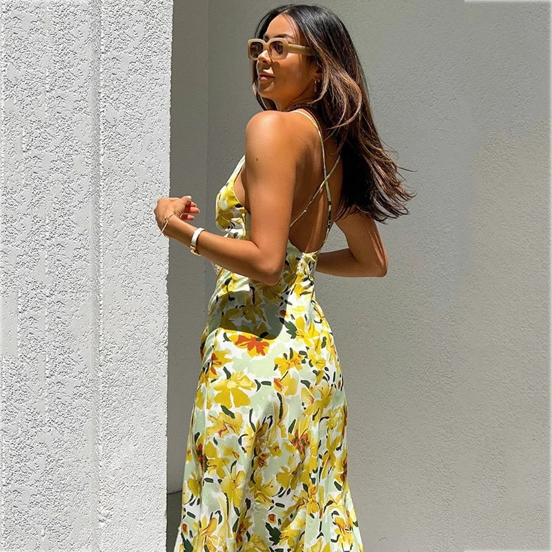 Backless Criss-cross Sleeveless Beach Midi Dress