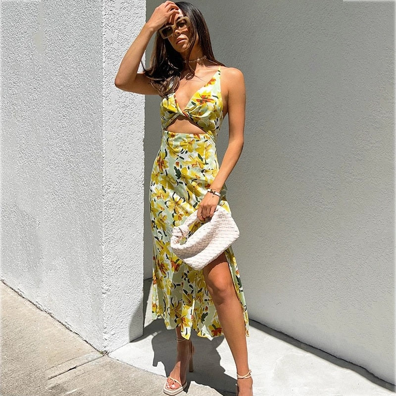 Backless Criss-cross Sleeveless Beach Midi Dress