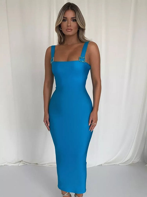 Backless Crystal Shiny Maxi Dress