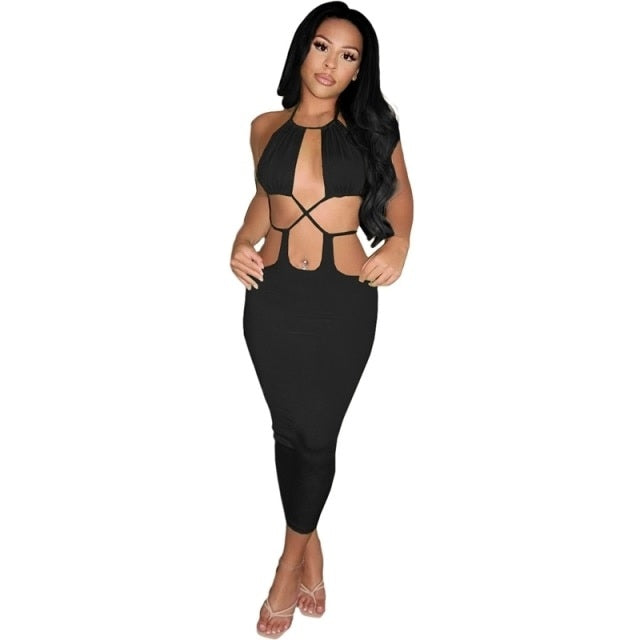 Backless Draped Hollow Night Party Dress