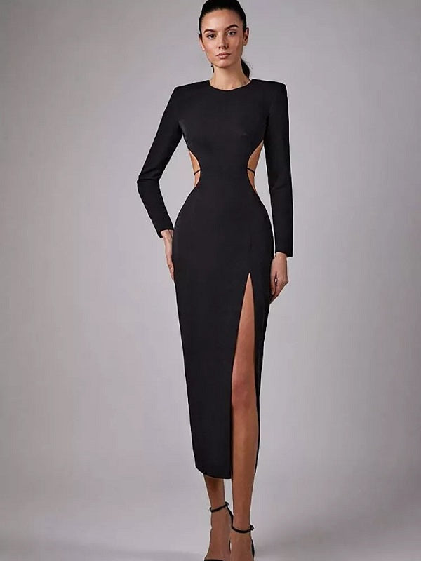Backless Hollow Out High Slit Maxi Dress