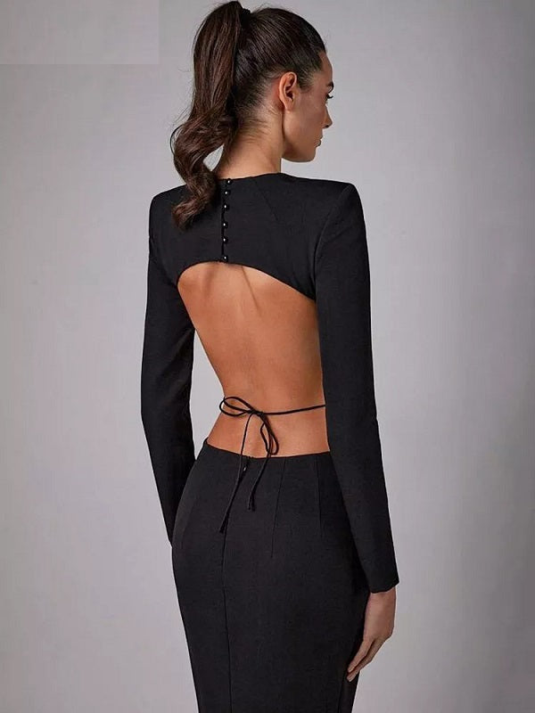 Backless Hollow Out High Slit Maxi Dress