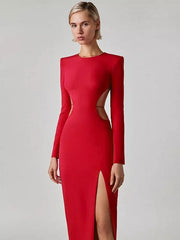 Backless Hollow Out High Slit Maxi Dress