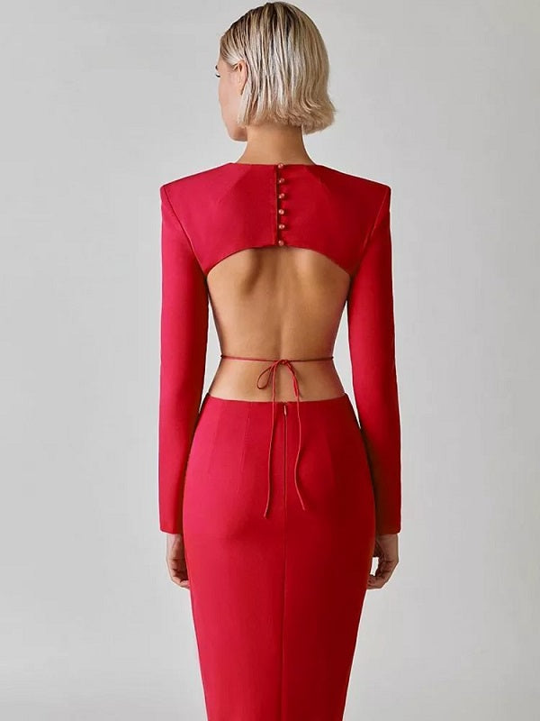 Backless Hollow Out High Slit Maxi Dress