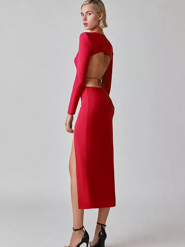 Backless Hollow Out High Slit Maxi Dress