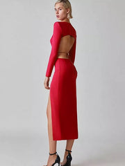 Backless Hollow Out High Slit Maxi Dress