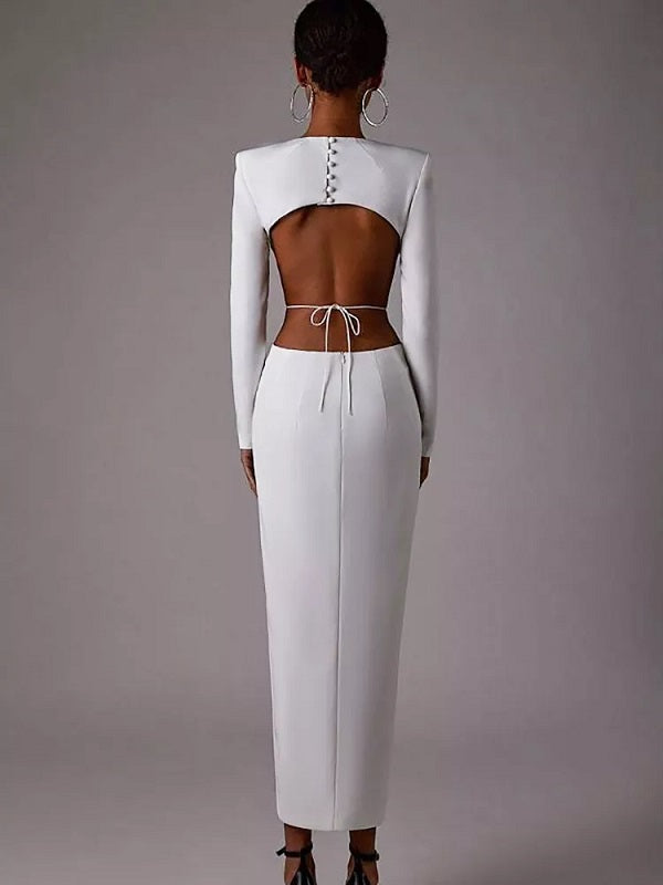 Backless Hollow Out High Slit Maxi Dress