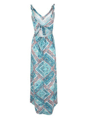 Backless Sleeveless Cut Out Knotted Bohemian Printed Maxi Dress