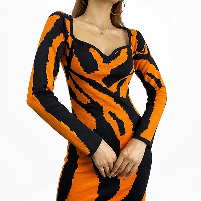 Bodycon Long Sleeve V Neck Sweater Dress