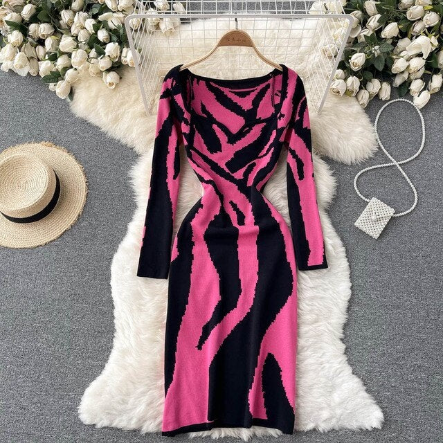 Bodycon Long Sleeve V Neck Sweater Dress