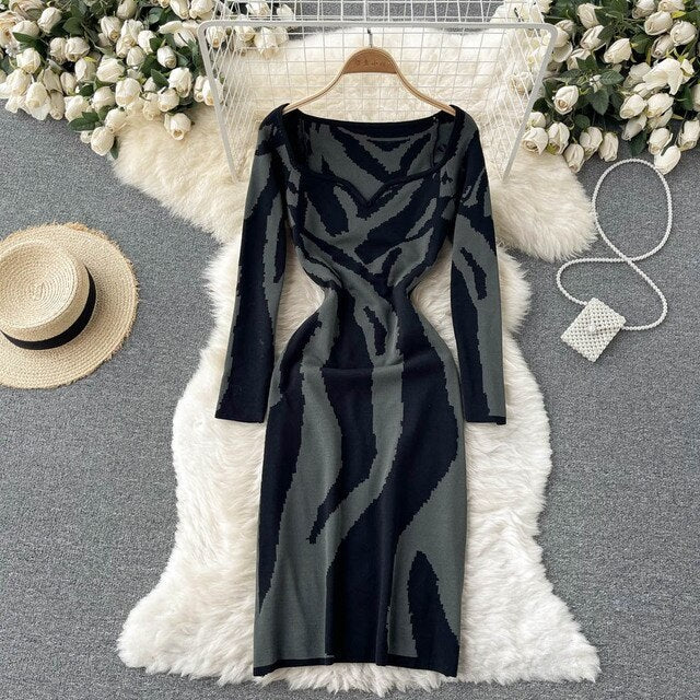 Bodycon Long Sleeve V Neck Sweater Dress