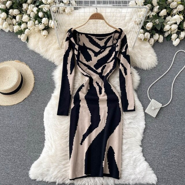 Bodycon Long Sleeve V Neck Sweater Dress