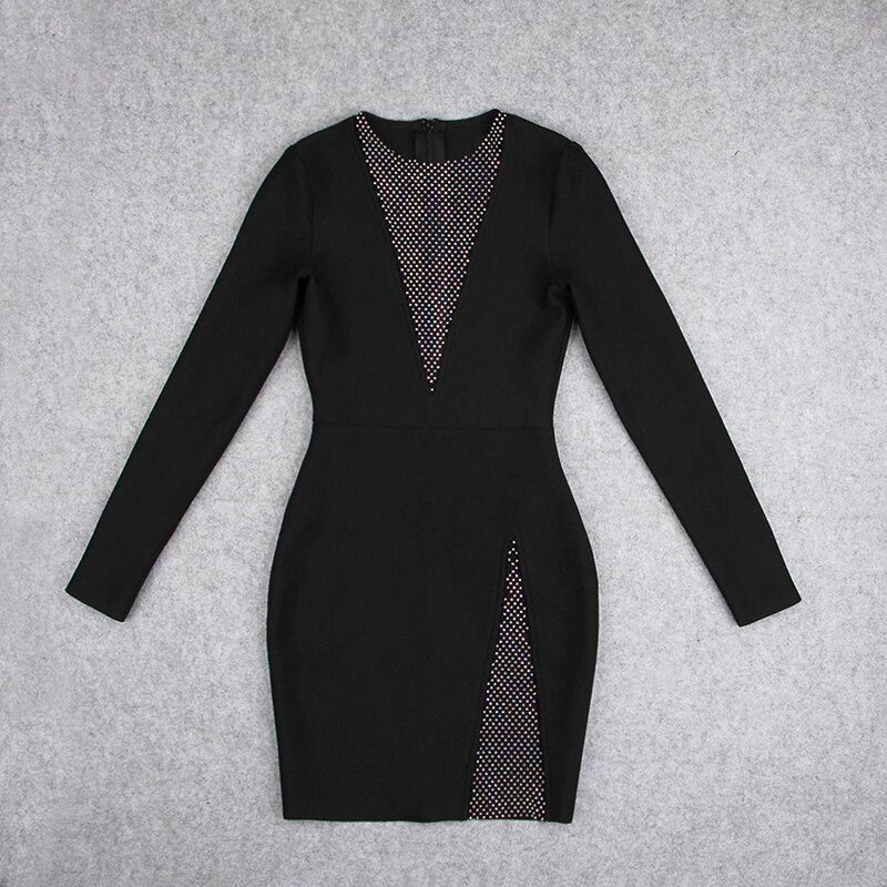 Split Beading V-Neck Nightclub Party Bodycon Mini Dress