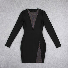 Split Beading V-Neck Nightclub Party Bodycon Mini Dress