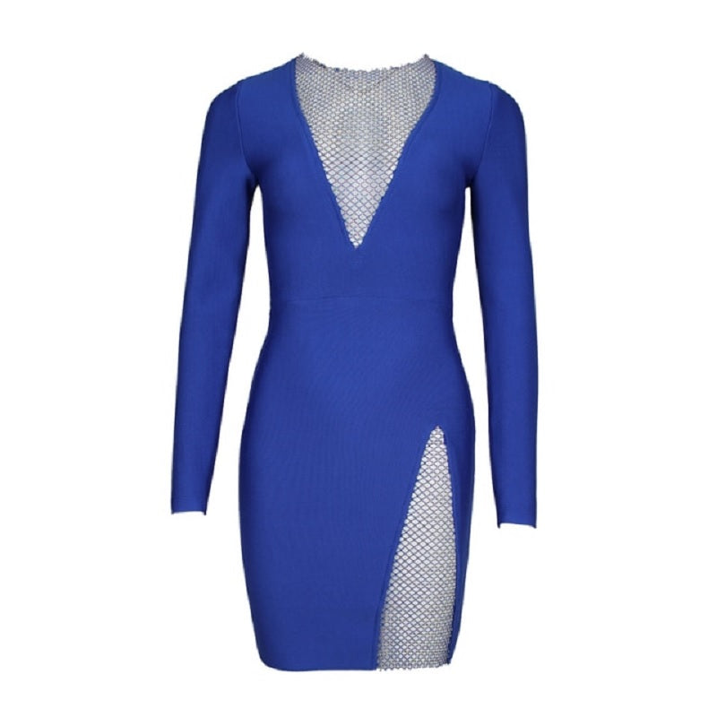 Split Beading V-Neck Nightclub Party Bodycon Mini Dress