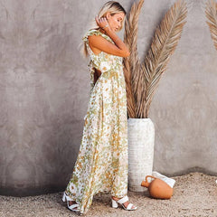 Casual V-neck Ruffle Long Party Dress