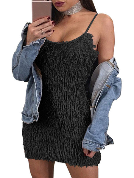 Elegant Sleeveless Straps Fringe Shaping Mini Dress