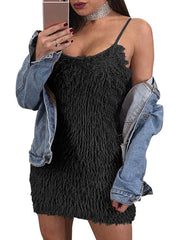 Elegant Sleeveless Straps Fringe Shaping Mini Dress