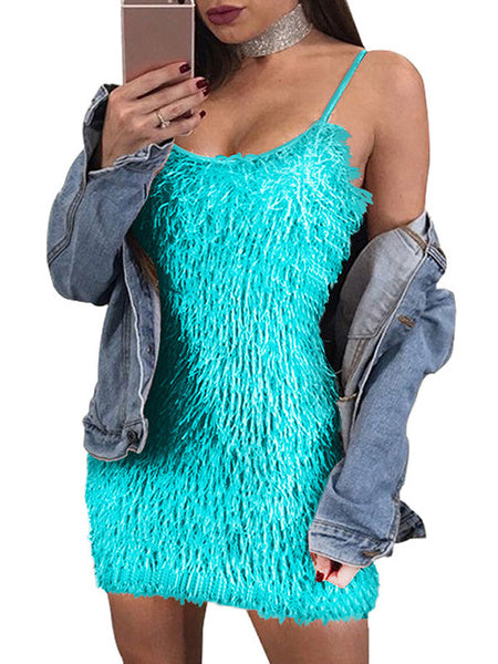 Elegant Sleeveless Straps Fringe Shaping Mini Dress