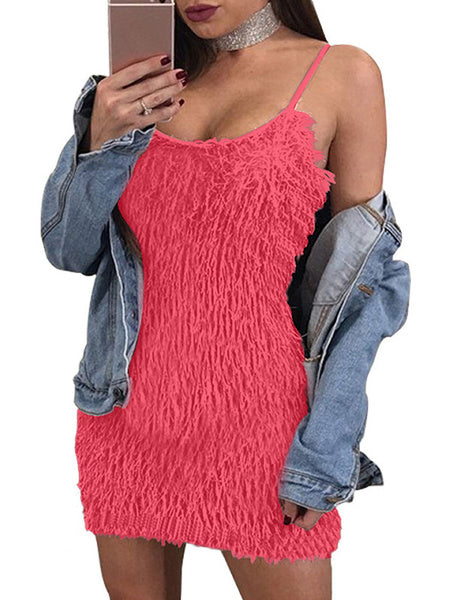 Elegant Sleeveless Straps Fringe Shaping Mini Dress