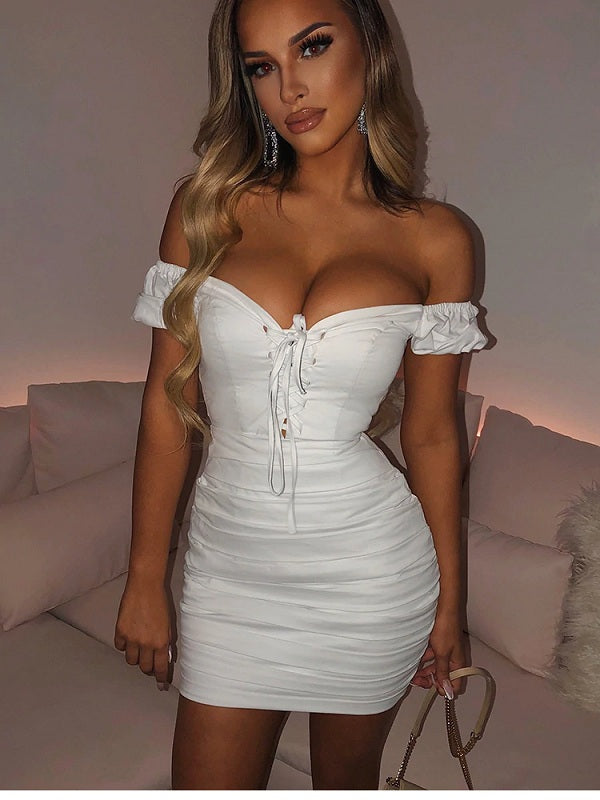Criss-Cross Off Shoulder Backless Party Mini Bodycon Dresses