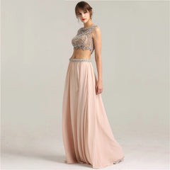Crop Top Crystal Pearls Two Piece Prom Dress