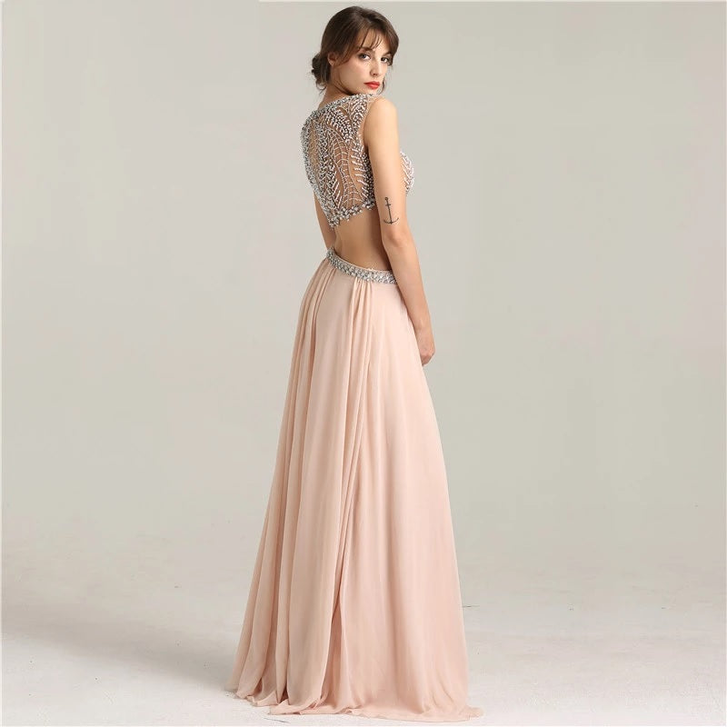 Crop Top Crystal Pearls Two Piece Prom Dress
