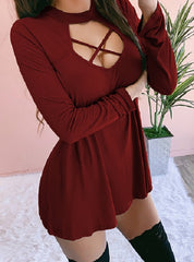 Cross Accent Front and Back Cut Out Choker Dress