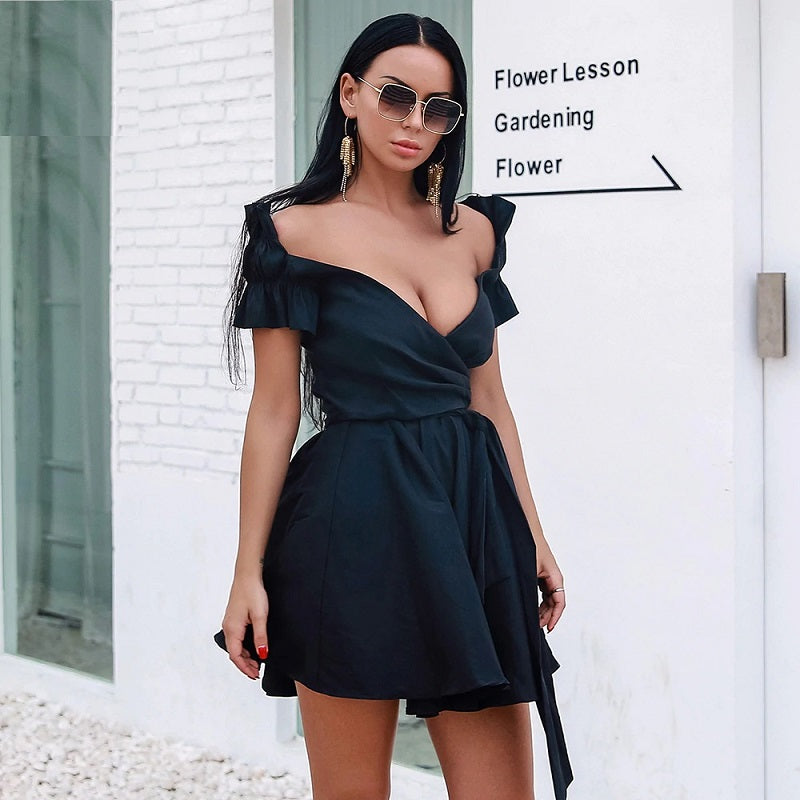 Elegant Deep V-Neck Fit And Flare Mini Dress