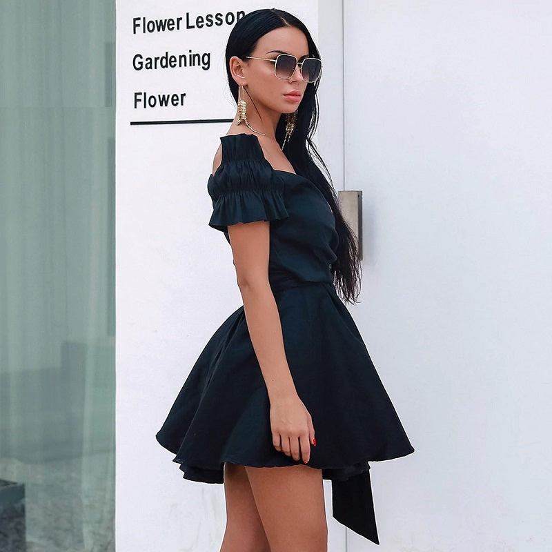 Elegant Deep V-Neck Fit And Flare Mini Dress